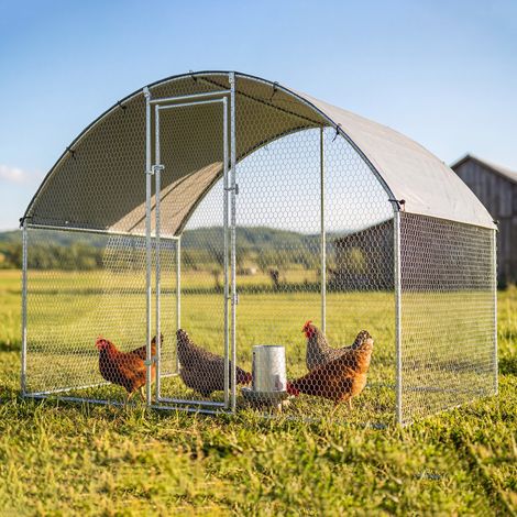 Pollaio per Galline da Esterno con Tetto Impermeabile e Serratura, in Acciaio Zincato, 2.8x1.7x1.9 m, Argento