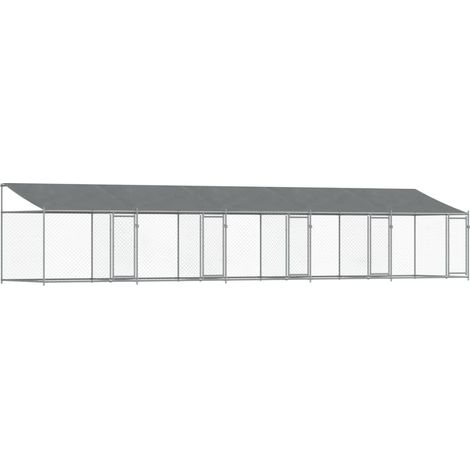 Gabbia per cani con tetto/porte 10 x 2 x 2 m acciaio zincato grigio 020041637
