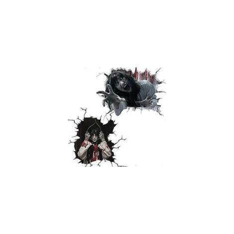Set mit 2 3D-Halloween-Wandtattoos, gruselige Frau, abnehmbare Wandaufkleber, Horror-Wanddekoration für Schlafzimmer, Wohnzimmer, Geschäft. - Crezuo