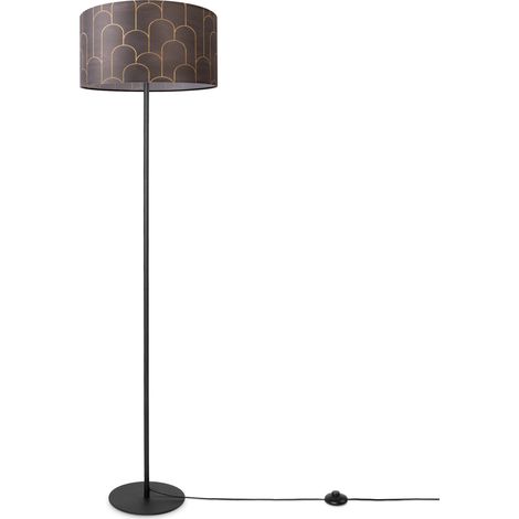 Paco Home Stehlampe Wohnzimmer Lampenschirm Stoff Stehleuchte Leselampe Abstrakt Vintage Design 5 (Ø38 cm), Stehleuchte Einbein - Schwarz