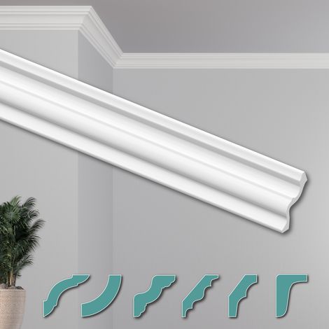 HEXIMO Deckenleisten modern XPS Styropor weiß, 2 Meter Stuckleisten Styroporleisten: ZG33 - 80 x 80 mm, 2 Meter / 1 Stück (1/5)