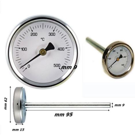 BARBECUE 1 TERMOMETRO 500 GRADI SONDA LUNGA CM 10 FORNO A LEGNA I INOX (1/2)
