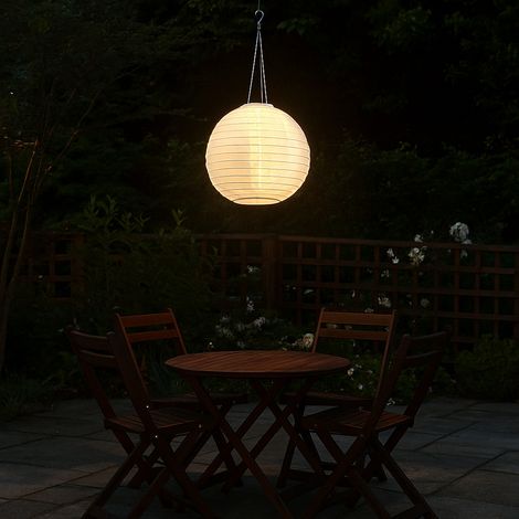 Solarlampe Lampion Außenleuchte LED Hängelampe Gartenleuchte weiß Außenlampe Pendelleuchte, Edelstahl Kunststoff, warmweiß, DxH 30x 55 cm