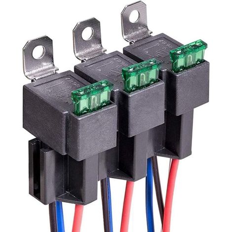 Packung mit 3 12V-Sicherungsschaltrelais, 12 AWG-Kabelbaum mit integrierter Diode, 30A ATO/ATC-Flachsicherung, 4-polige SPST-Kfz-Elektrorelais (1/4)