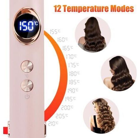 Lisseur et boucleur 2 en 1, lisseur avec écran LED, plaques en céramique, chauffe rapide, 12 réglages de température de 150 °C à 210 °C (rose)