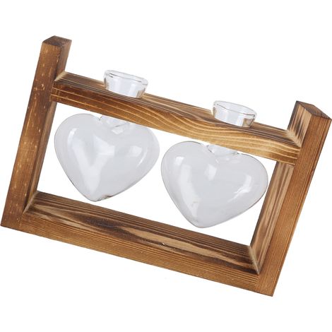 Pot de fleurs innovant avec cadre en bois vintage, vase de table transparent, décoration intérieure (2 bouteilles en forme de cœur) (1/5)