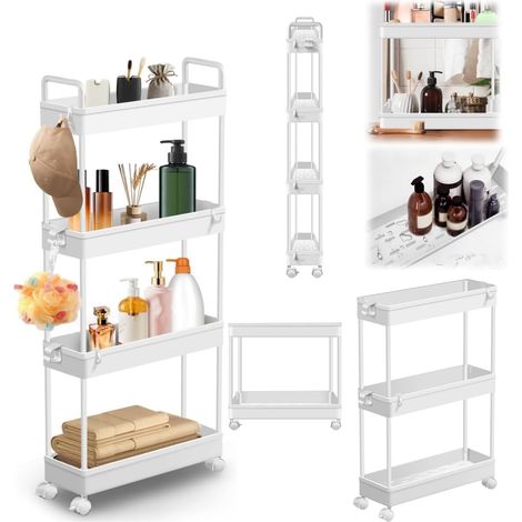 Poussette à roulettes à quatre couches, poussette de rangement mince, poussette multifonction coulissante coulissante, adaptée aux espaces étroits, supports mobiles, adaptés aux salles de bains, cuisi (1/5)