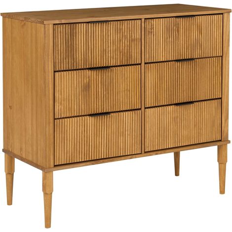 Chest of 6 Drawers Light Brown Pine Wood Storage Wooden Legs Ribbed Fronts Living Room TAURIAC (1/5)