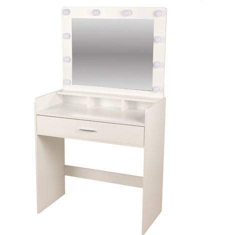 Toaletta design bianca con cassetto e specchio LED – 80x40x143 cm – Eleganza e funzionalità
