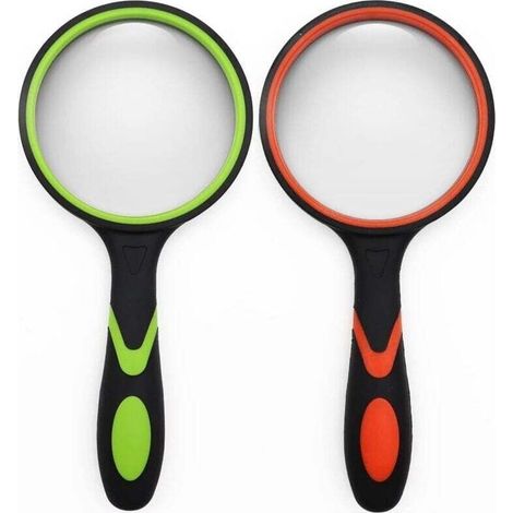 Il s'agit d'un lot de 2 loupes portatives de 75 mm, grossissement 10x, en caoutchouc, adaptées à la lecture pour les enfants et les personnes âgées, ainsi qu'aux loisirs et à la recherche scientifique