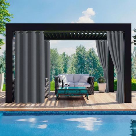 Qelus Rideau d'extérieur Imperméables à oeillets - 180x244cm - Gris foncé - Rideau Pergola Terrasse Isolation thermique pour Jardin (1/5)