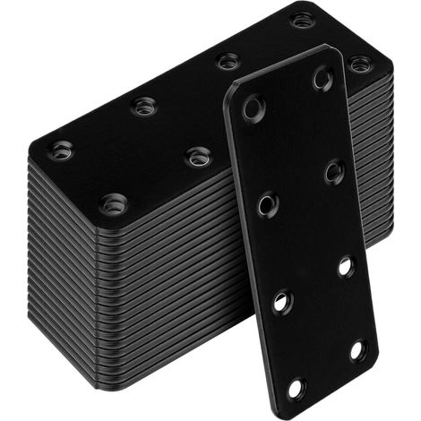20 Pcs 100x40 mm Plaques d'assemblage droites noires, épaisseur 2 mm, support de réparation en acier plat pour meubles en bois (1/3)