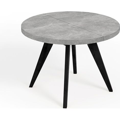 Table de salle à manger ronde extensible, LORA, style loft, scandinave, diamètre : 100 / 200 cm, couleur : Atelier clair / noir (1/4)