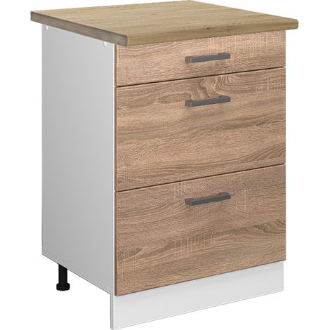 Meuble cuisine R-Line, Sonoma, 60 cm avec tiroirs, PT Chêne, Vicco
