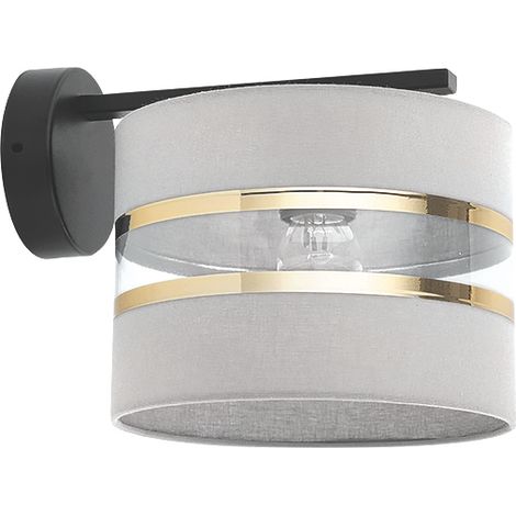 Applique minimal nera con paralume grigio Sara E27 15W