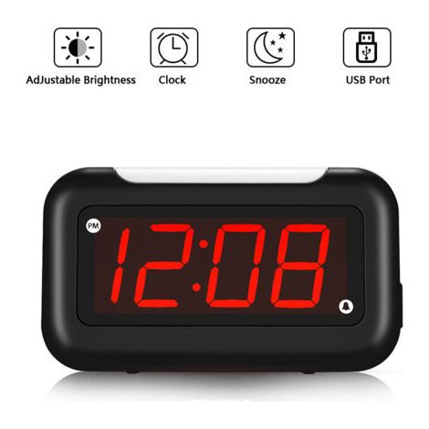 Lntyq LED-Digitalwecker - Morgenwecker für rote Zahlenanzeige Leuchtender Wecker - Schwarz (1/5)