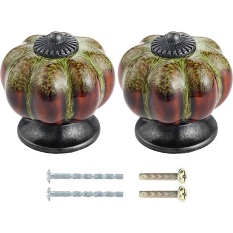 2 pièces boutons céramique citrouille 3,8x4 cm, imprimé léopard vert, avec vis, pour tiroir armoire buffet. (1/5)