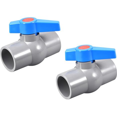 Robinet à Bille 1-1/4" Soupape Extrémité Prise PVC Glissement pour Installation Aquarium Pompe Puisard Piscine Arroseur Gris Bleu 2Pcs (1/5)