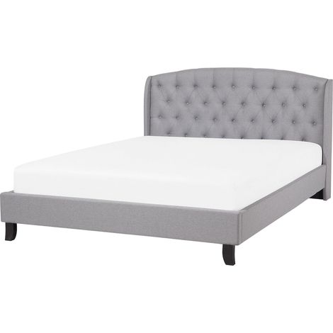 Letto Matrimoniale in Tessuto Grigio Chiaro Stile Chesterfield 160 x 200 cm Bordeaux