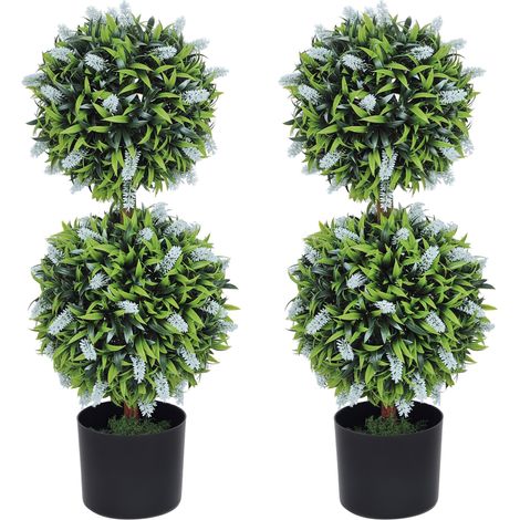 Set of 2 Decorative Artificial Plants Ball Trees with Lavender Flowers in Pot Fake Plants for Home Indoor Outdoor Decor, 70cm, Blue (1/5)