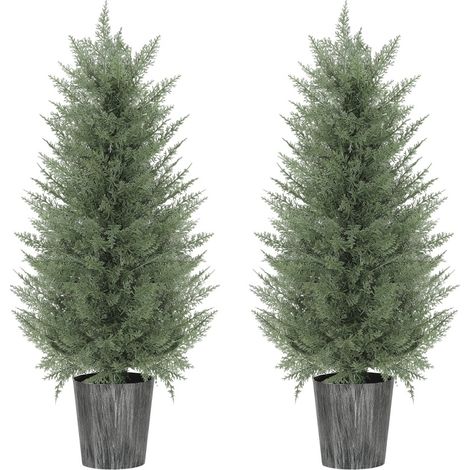 Lot de 2 cyprès artificiels en pot 90 cm, feuillage réaliste, résistant aux UV, déco verte facile à entretenir pour salon, balcon ou bureau – CHICFURN (1/5)