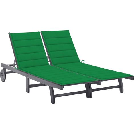 Chaise longue de jardin 2 places avec coussin Gris Acacia