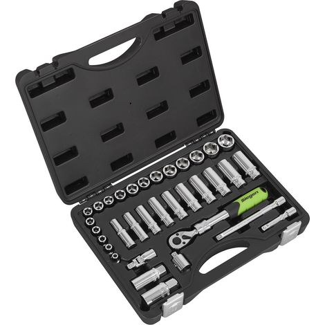 Sealey S01287 Siegen Extendable Ratchet Socket Set 3/8"Sq Drive 34pc