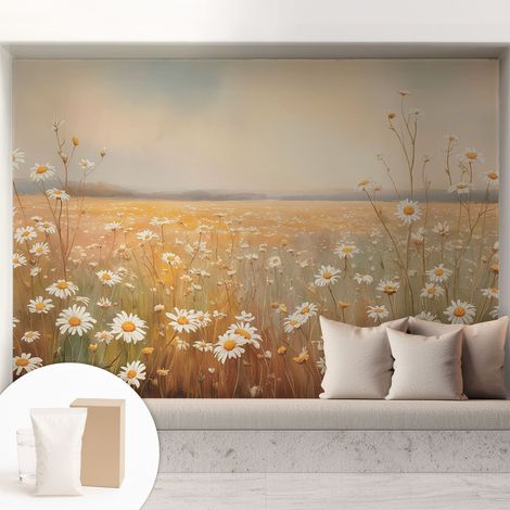 Papier peint intissé classique moderne pour salon et chambre à coucher Décoration rapide avec colle Prairie fleurie 208x146 cm (1/5)