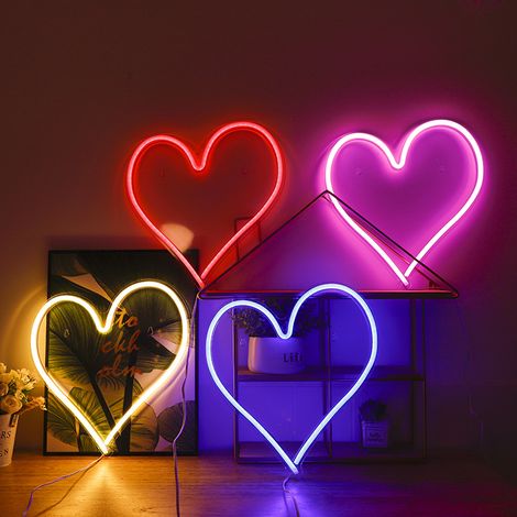 Neon-Herz aus Acryl mit LED-Beleuchtung in Pink, USB-Anschluss, romantische Geschenkidee für Mädchenzimmer, Partydekoration, Hochzeit, Geburtstag, Valentinstag (1/4)