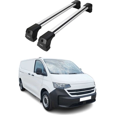 OMAC Dachträger Querträger kompatibel mit VW Transporter T7 2023-2026 – 2 Stangen – Abschließbar – Aluminium Silber (1/5)