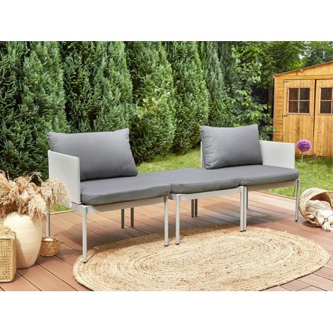 Conjunto de sala de estar 2 plazas modular de metal gris claro sofás cojines mesa Terracina (1/5)