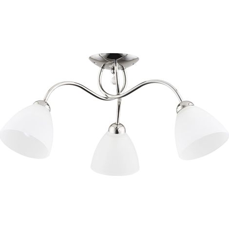 Alfa AMARILLO Modern Chrome Ceiling Light with 3 White Glass Shades, 3xE27 Max 60W, Dimmable Flush Mount Lamp for Living Room Dining Bedroom, 58cm, IP20 Ceiling Fixture (1/4)
