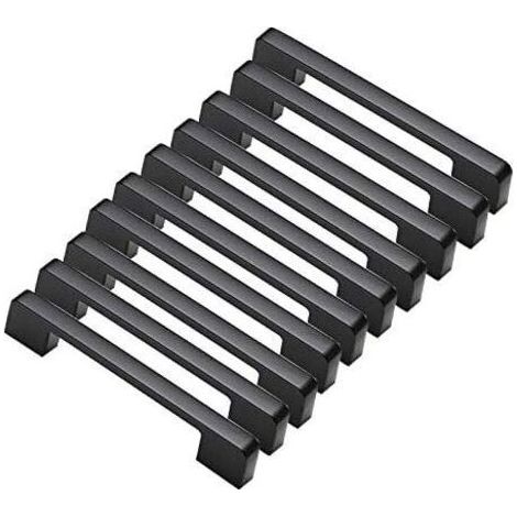 Lot de 10 poignées de porte en aluminium noir – Entraxe 160mm – Design T Bar pour armoires et tiroirs – Installation facile avec vis incluses - 10pcs (1/5)