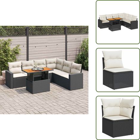 The Living Store Set Divani da Giardino con Cuscini 7pz Nero Polyrattan - Sedute angolari
