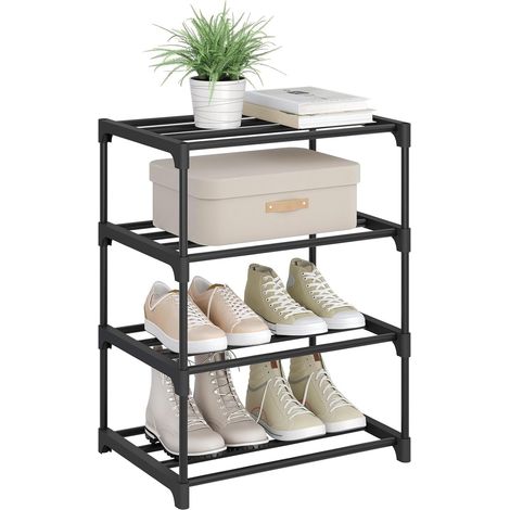 WOLTU Étagère Chaussures à 4 Niveaux, 42 x 30 x 54 cm, Rangement Chaussures, Étroit,Tube en Métal, Noir (1/5)