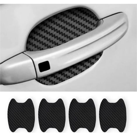 CSPARKV 4PCS Autocollants Voiture Extérieur, Film de Protection Universel en Fibre de Carbone Anti-Rayures pour Poigné Porte Voiture, Convient à la Plupart des Poignés Porte Voiture (Noir) (1/4)