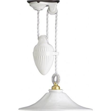 Suspension en Porcelaine Blanche, Réglage de la Hauteur par Contrepoids (1/2)