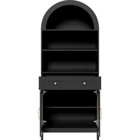 Armadio vetrina curvo con ante in rattan nero ed effetto legno 70 x 40 x 170 cm (1/5)