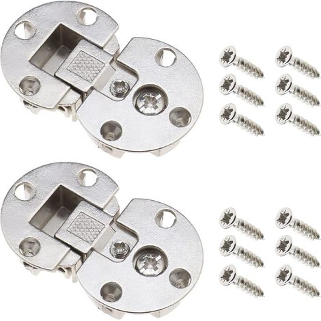 2 bisagras semicirculares con tornillos de fijación - Eje de rotación ajustable de 90 grados - Bisagra oculta para puerta de gabinete (1/5)