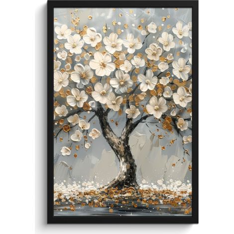 AFFICHE ENCADRÉE Arbre - Fleurs - Blanc - Nature - Art Cadre Décoration Murale 40x60 (1/5)