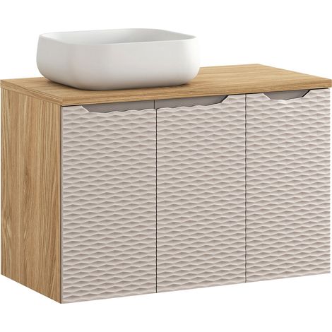 Waschtisch 90cm, Eiche mit beige, OLUO-56-BEIGE (1/5)