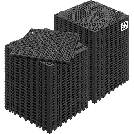 Lot de 55 Dalles de Jardin Piscine 30x30x1,5 cm Noir Dalle Clipsable Ajourée Antidérapante en PVC Drainage Rapide Revêtements de Sol Extérieur Intérieur pour Terrasse Cuisine Spa Salle de Bain (1/5)