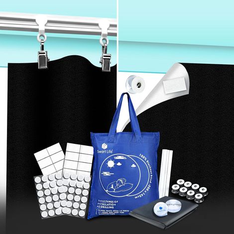 Occultant sans Perçage avec Rail de Rideau 3M, Store Occultant Ventouse pour Fenêtre Thermique avec Attaches Auto-adhésives 300x147 CM (1/5)