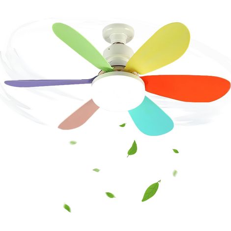 Ventilateur de Plafond avec Lumière et Telecommande, LED Ventilateur Dimmable Plafonnier avec 40W E27 Lampe Intégrée, 6 Pales,Silencieux, pour Salon, Chambre, Coucher (Coloré, sans socle) (1/5)