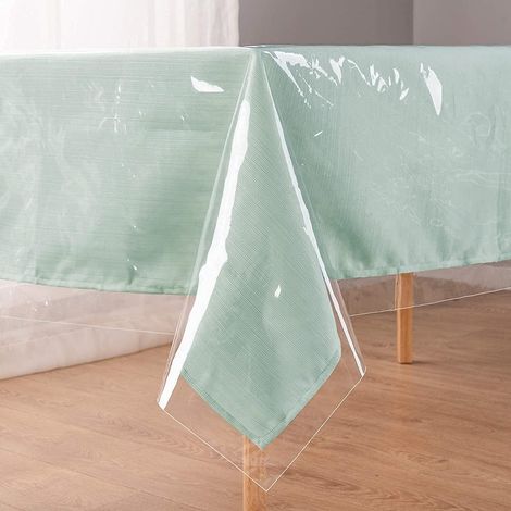 Nappe Transparente Rectangulaire PVC, Protection Table Transparent Lavable,Nappe Plastique Transparente 140×140cm, Toile Cirée Transparente Anti Tache (1/5)