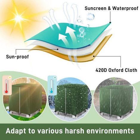 Housse pour cuve IBC/récupérateur d'eau de pluie – Housse verte 420D avec fermeture éclair – 1000 L (275 gallons) – Imperméable et (1/5)