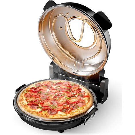 Horno de pizza eléctrico con piedra refractaria Ø32cm máx. 400°C con temporizador y ventanilla
