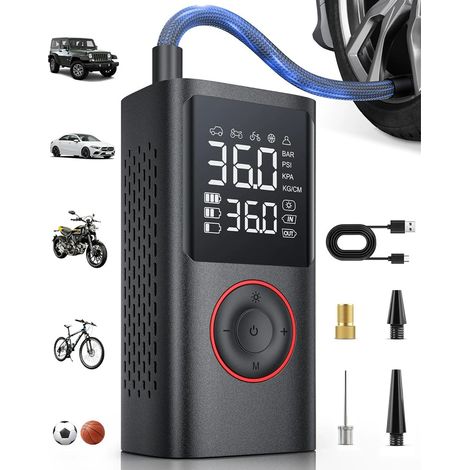 Gonfleur Pneus Voiture Sans Fil – Compresseur à Air Portatif 150 PSI avec Arrêt Automatique & Lumière LED, Pompe à Vélo Électrique pour Voiture, Moto, Vélo, Ballon, 8.90 X 4.75 X 13.79 CM (1/5)
