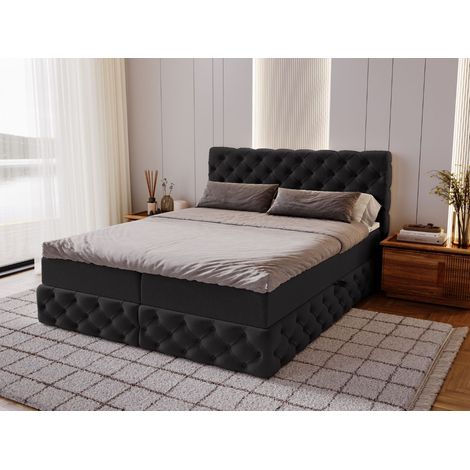 Lit continental Canolo avec rangement 160 x 200 double, velours, noir (1/5)
