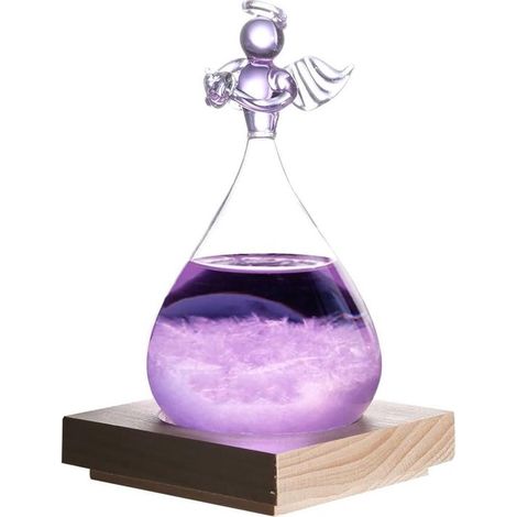 Wetterflasche aus Glas mit Ständer und Engelsverzierung – Wetterstation zum Valentinstag (Lila)